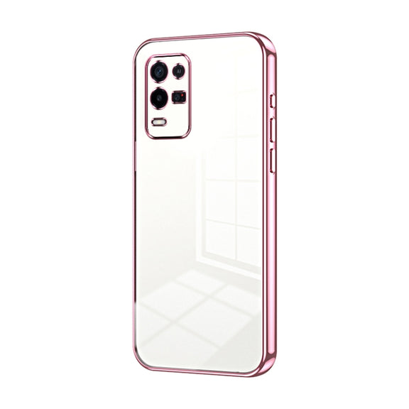 For OPPO K9x Transparent Plating Fine Hole Phone Case(Pink)