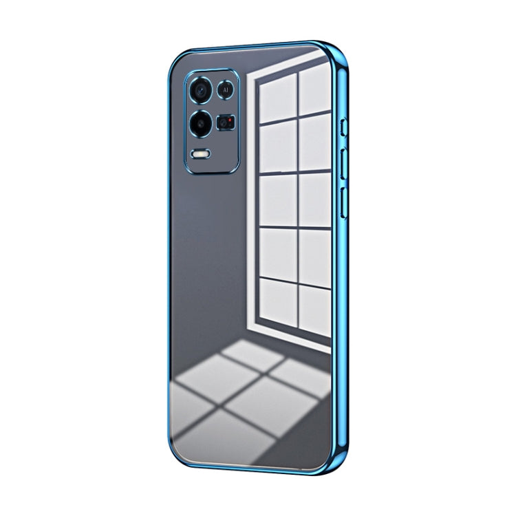 For OPPO K9x Transparent Plating Fine Hole Phone Case(Blue)