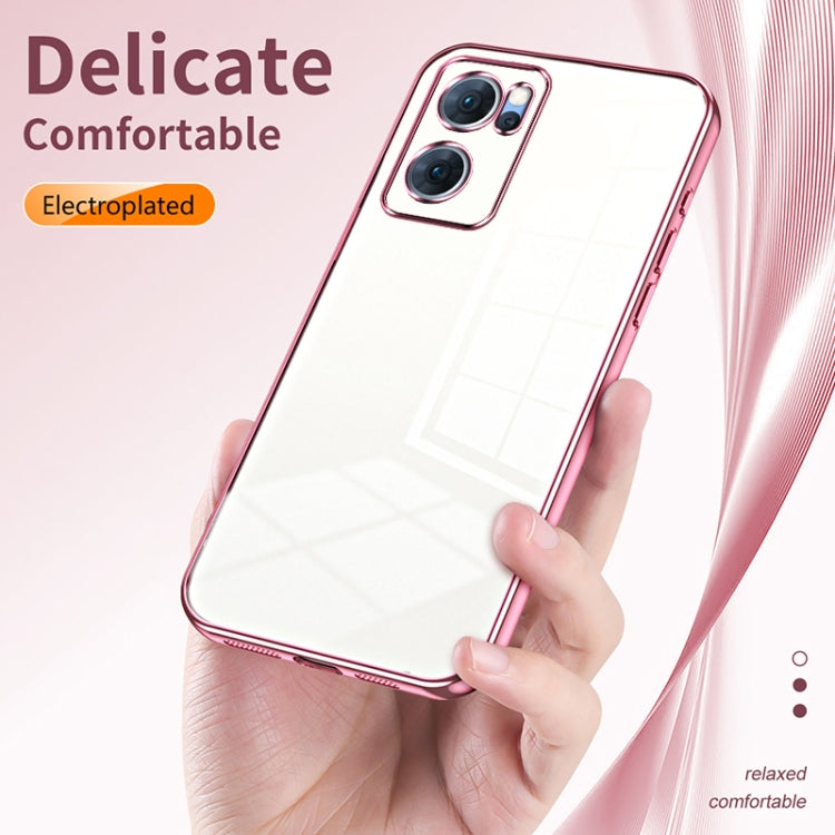For OPPO Reno7 5G Transparent Plating Fine Hole Phone Case(Purple)