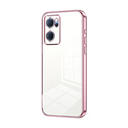 For OPPO Reno7 5G Transparent Plating Fine Hole Phone Case(Pink)