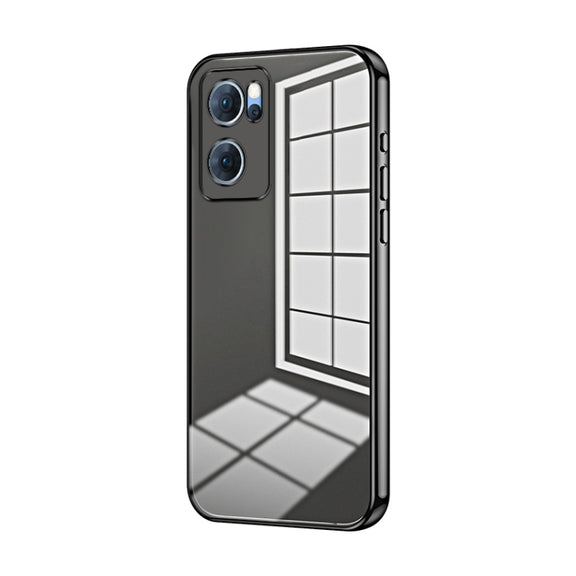 For OPPO Reno7 5G Transparent Plating Fine Hole Phone Case(Black)