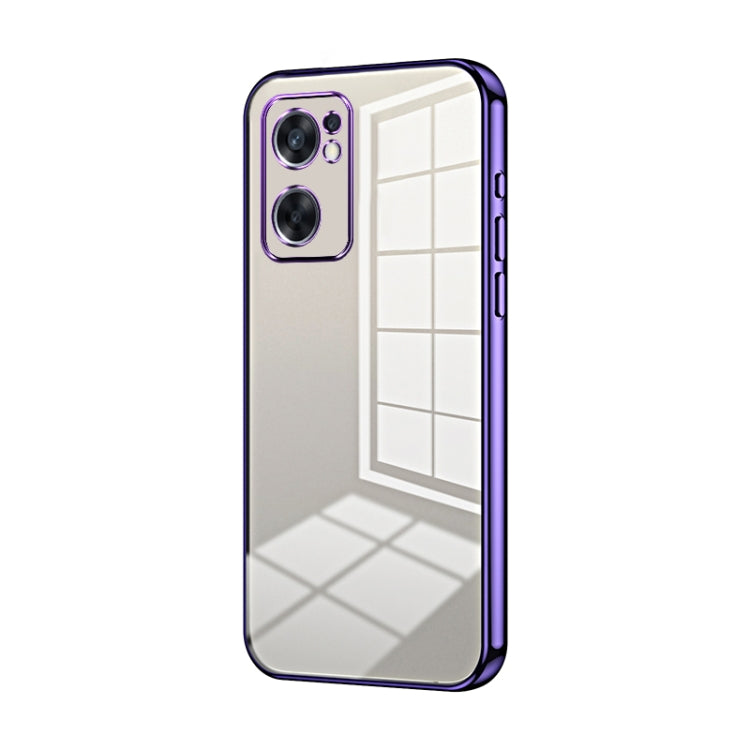 For OPPO Reno7 SE Transparent Plating Fine Hole Phone Case(Purple)