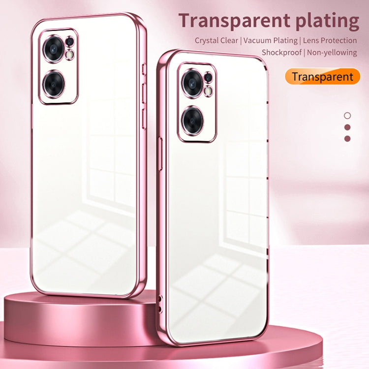 For OPPO Reno7 SE Transparent Plating Fine Hole Phone Case(Pink)