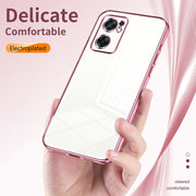 For OPPO Reno7 SE Transparent Plating Fine Hole Phone Case(Pink)