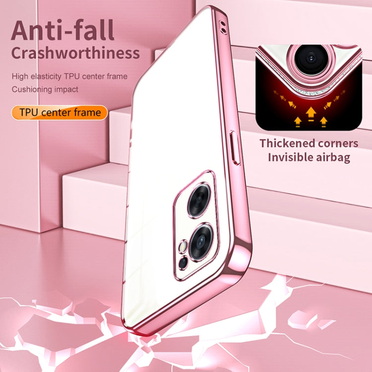 For OPPO Reno7 SE Transparent Plating Fine Hole Phone Case(Pink)