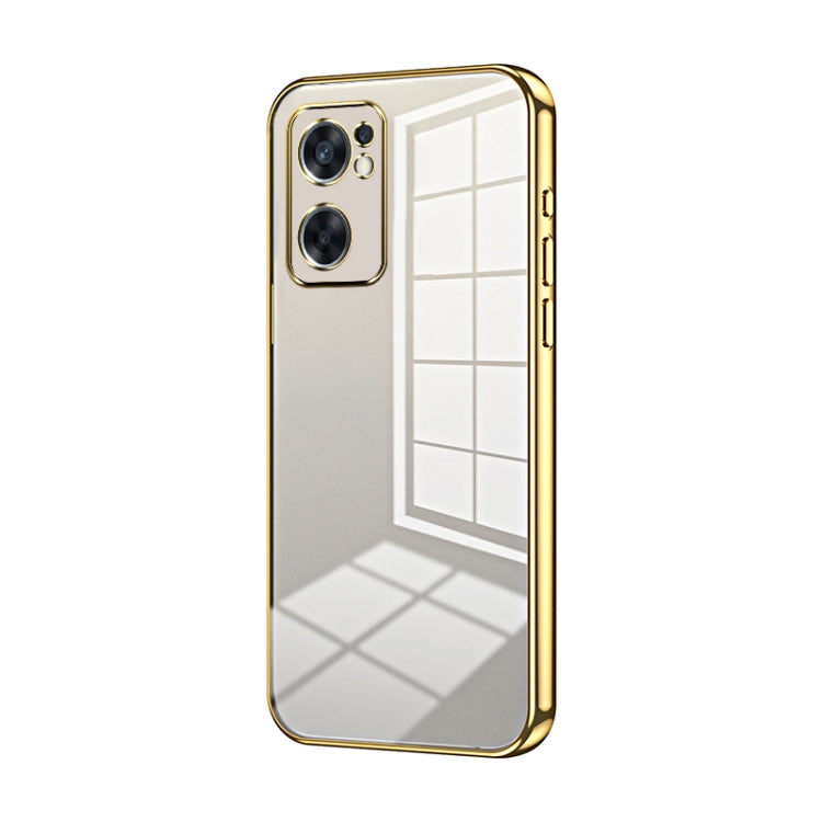For OPPO Reno7 SE Transparent Plating Fine Hole Phone Case(Gold)