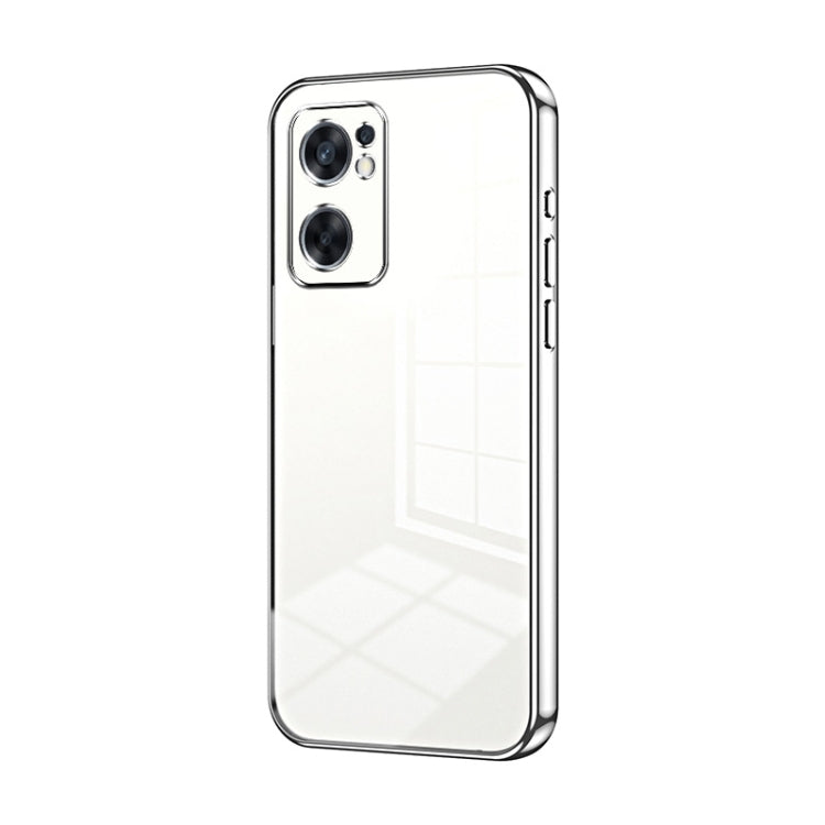 For OPPO Reno7 SE Transparent Plating Fine Hole Phone Case(Silver)