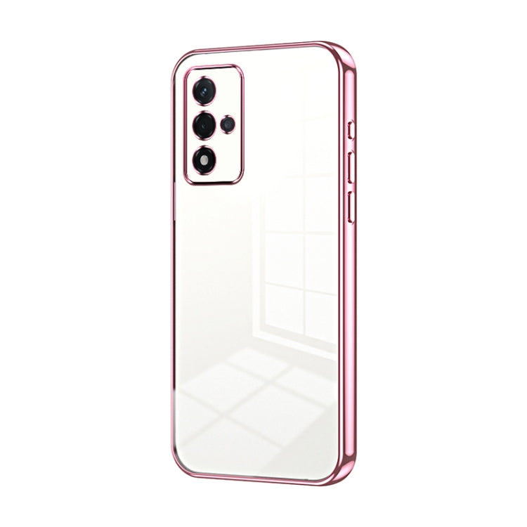 For OPPO A93s 5G Transparent Plating Fine Hole Phone Case(Pink)