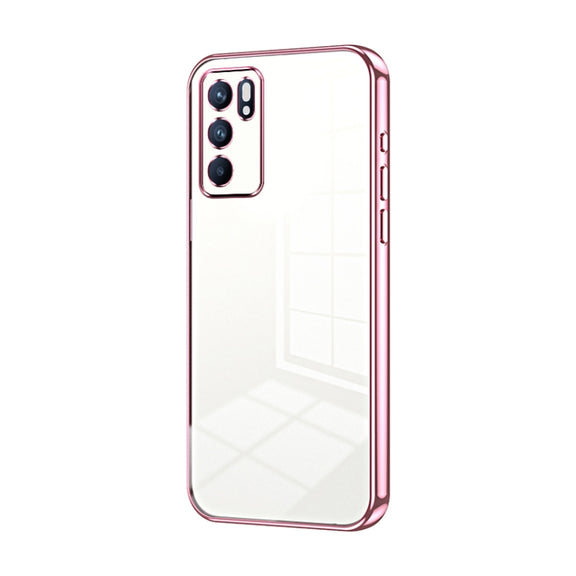 For OPPO Reno6 Indian / Malay Transparent Plating Fine Hole Phone Case(Pink)