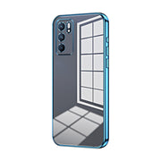 For OPPO Reno6 Indian / Malay Transparent Plating Fine Hole Phone Case(Blue)