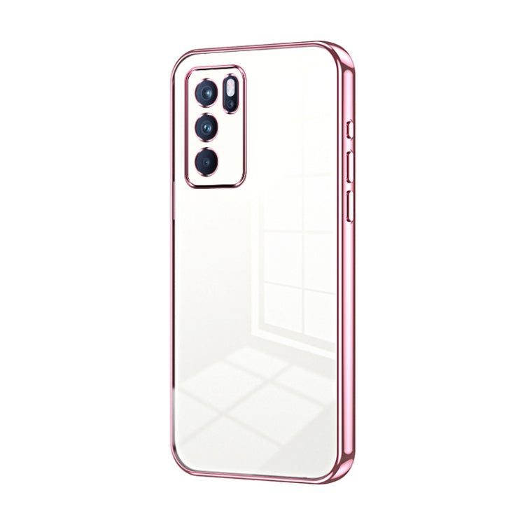 For OPPO Reno6 Pro Indian  Transparent Plating Fine Hole Phone Case(Pink)