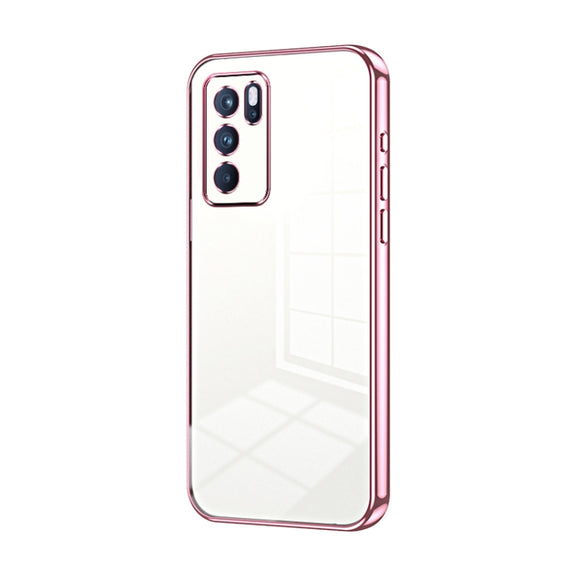 For OPPO Reno6 Pro Indian  Transparent Plating Fine Hole Phone Case(Pink)