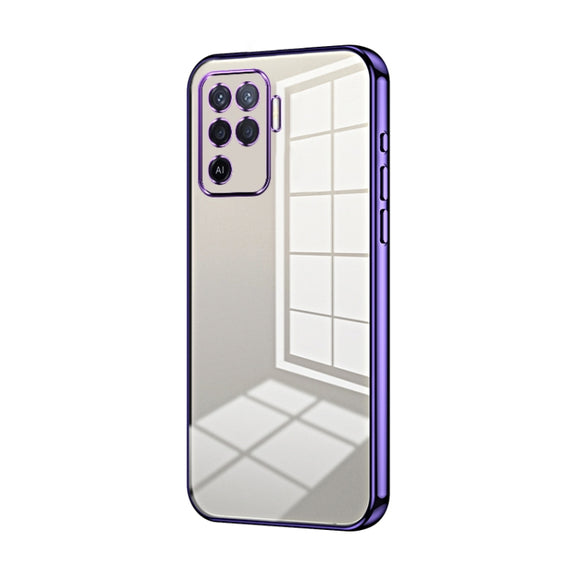 For OPPO A94 4G Transparent Plating Fine Hole Phone Case(Purple)
