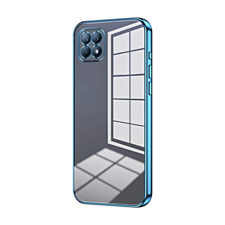 For OPPO Reno4 SE Transparent Plating Fine Hole Phone Case(Blue)
