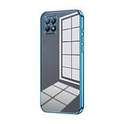 For OPPO Reno4 SE Transparent Plating Fine Hole Phone Case(Blue)