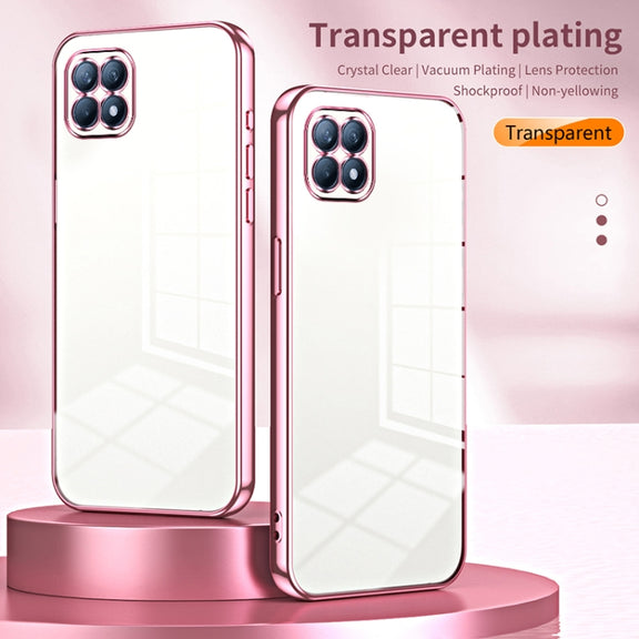 For OPPO Reno4 SE Transparent Plating Fine Hole Phone Case(Blue)