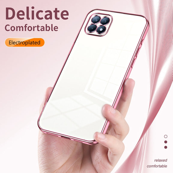 For OPPO Reno4 SE Transparent Plating Fine Hole Phone Case(Blue)