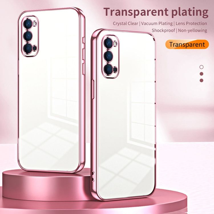 For OPPO Reno4 Transparent Plating Fine Hole Phone Case(Pink)