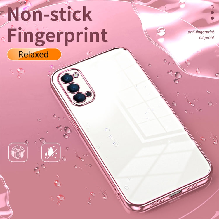 For OPPO Reno4 Transparent Plating Fine Hole Phone Case(Blue)