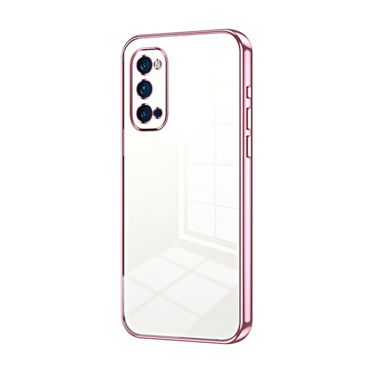 For OPPO Reno4 Pro Transparent Plating Fine Hole Phone Case(Pink)