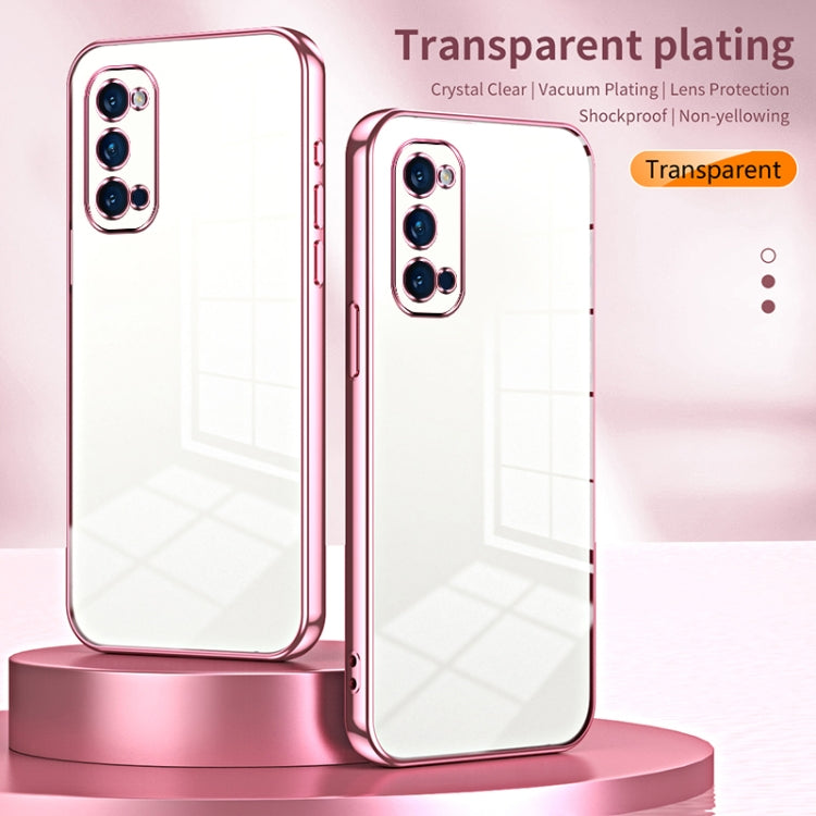 For OPPO Reno4 Pro Transparent Plating Fine Hole Phone Case(Blue)