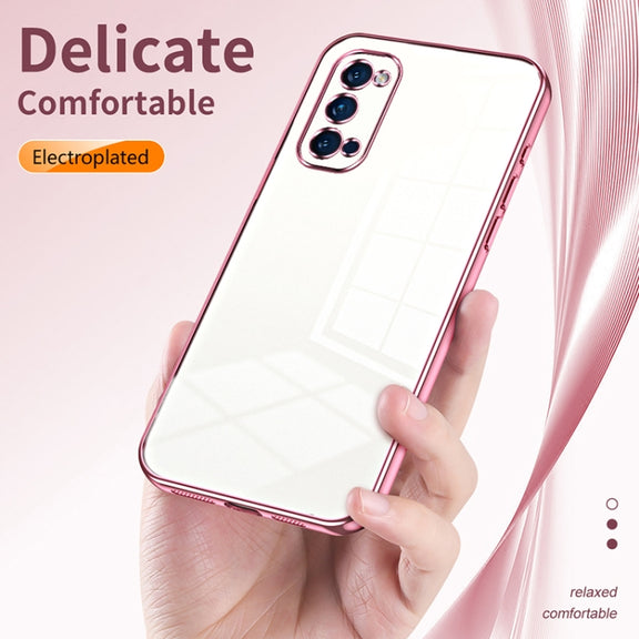 For OPPO Reno4 Pro Transparent Plating Fine Hole Phone Case(Blue)
