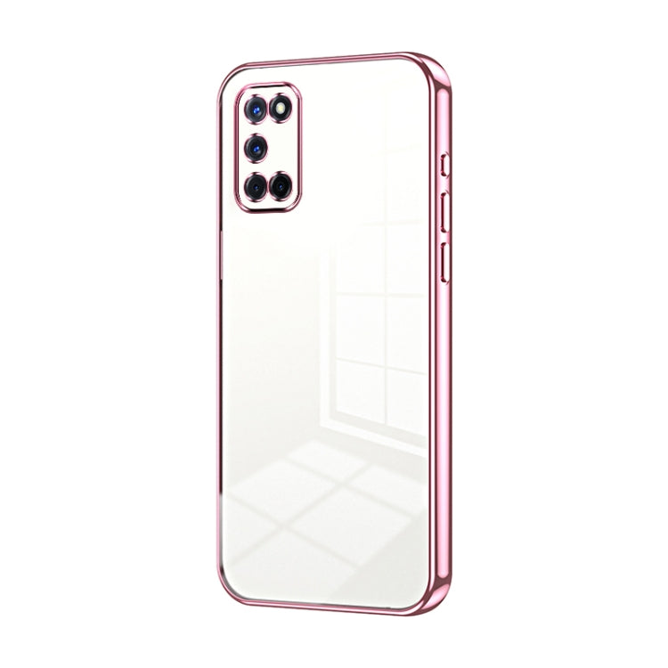 For OPPO A52 / A72 / A92 Transparent Plating Fine Hole Phone Case(Pink)