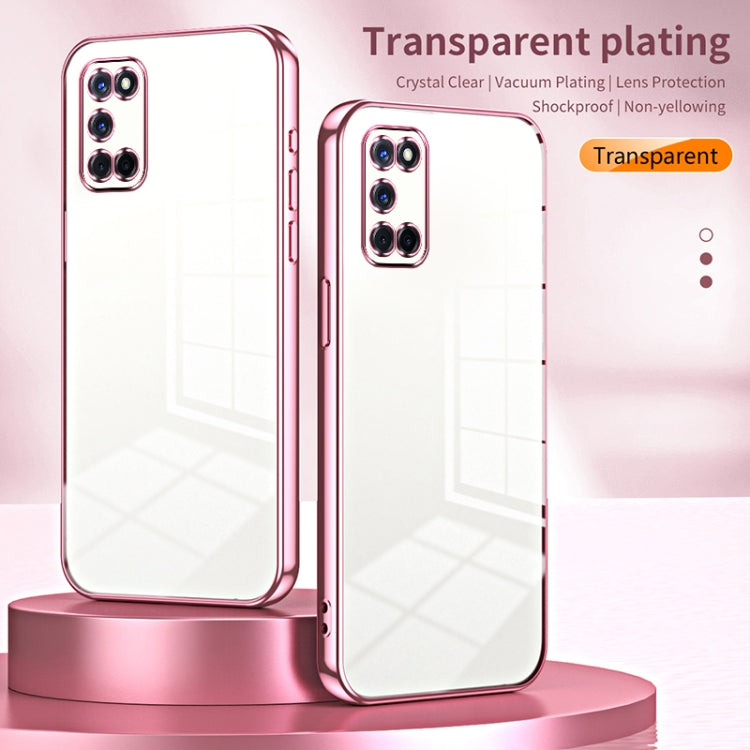 For OPPO A52 / A72 / A92 Transparent Plating Fine Hole Phone Case(Blue)