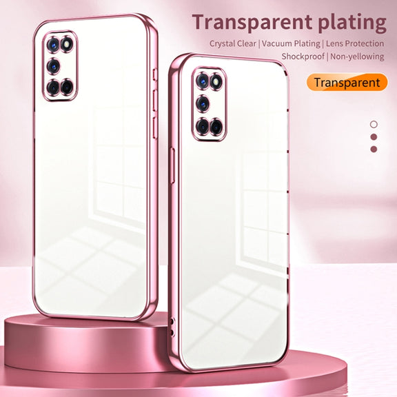 For OPPO A52 / A72 / A92 Transparent Plating Fine Hole Phone Case(Black)