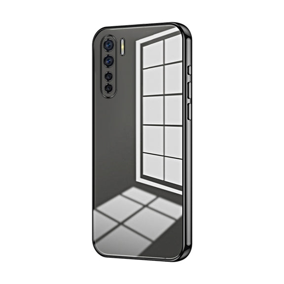 For OPPO Reno3 4G / F15 / A91 Transparent Plating Fine Hole Phone Case(Black)