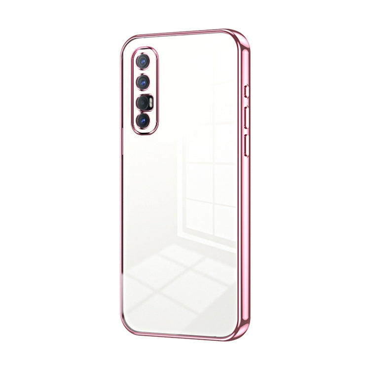 For OPPO Reno3 Pro Transparent Plating Fine Hole Phone Case(Pink)