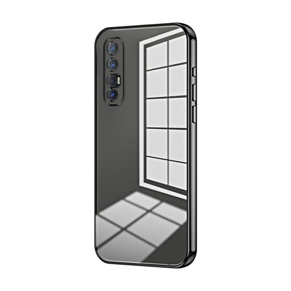 For OPPO Reno3 Pro Transparent Plating Fine Hole Phone Case(Black)