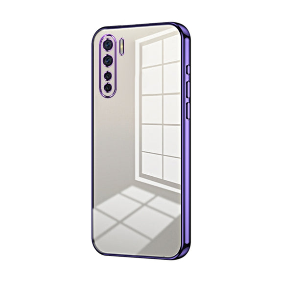 For OPPO A91 Transparent Plating Fine Hole Phone Case(Purple)