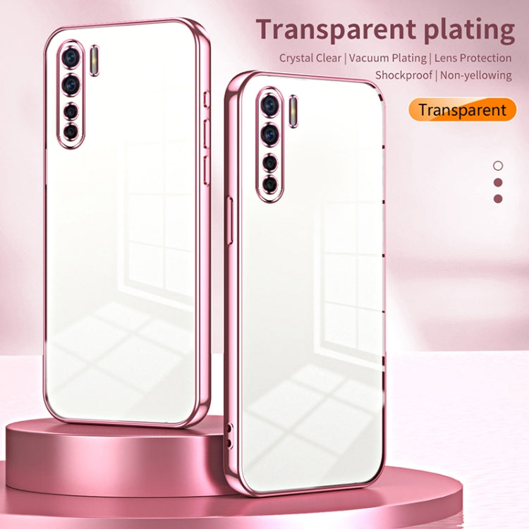 For OPPO A91 Transparent Plating Fine Hole Phone Case(Pink)