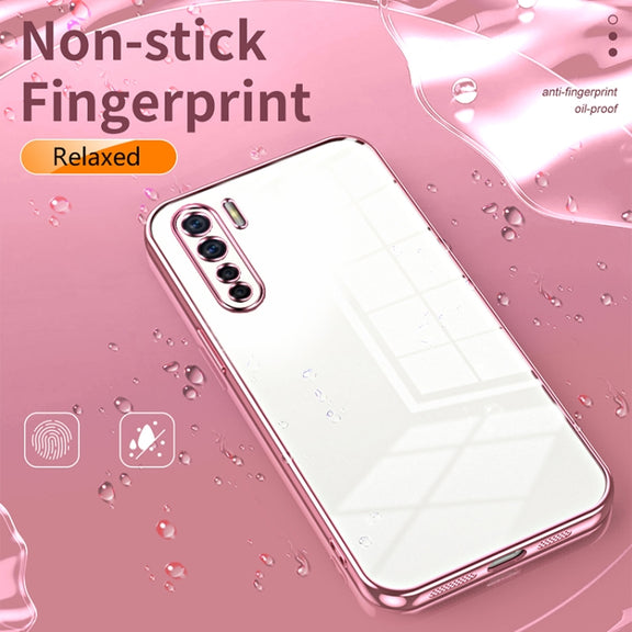 For OPPO A91 Transparent Plating Fine Hole Phone Case(Pink)