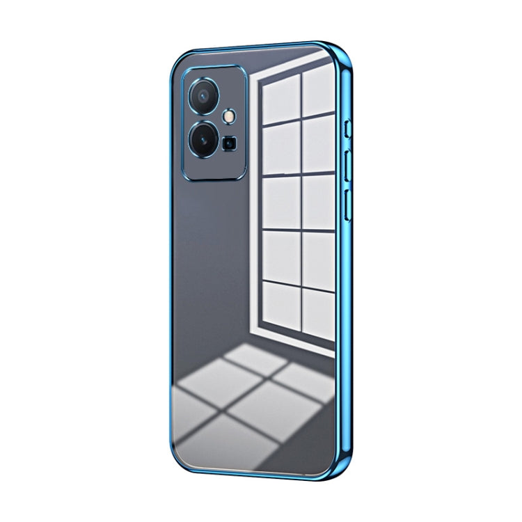 For vivo T1 5G Transparent Plating Fine Hole Phone Case(Blue)