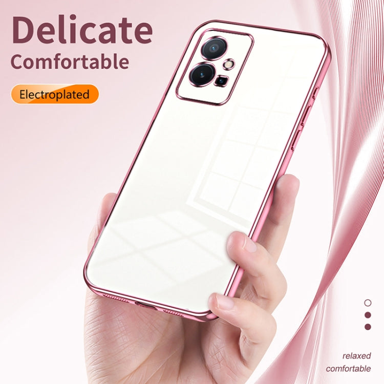 For vivo T1 5G Transparent Plating Fine Hole Phone Case(Blue)