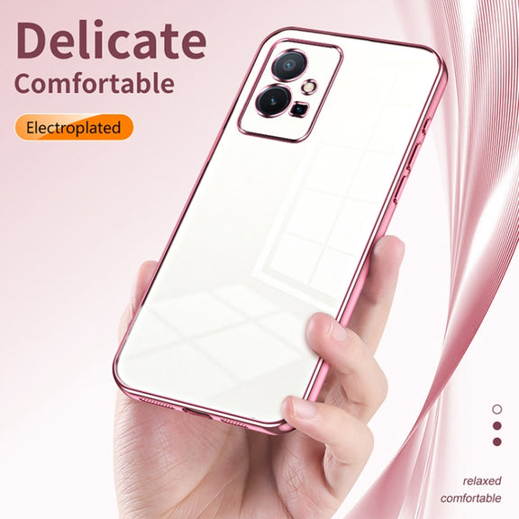 For vivo T1 5G Transparent Plating Fine Hole Phone Case(Blue)