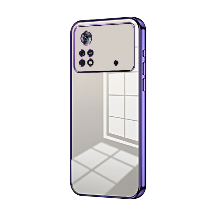 For Xiaomi Poco X4 Pro 5G Transparent Plating Fine Hole Phone Case(Purple)