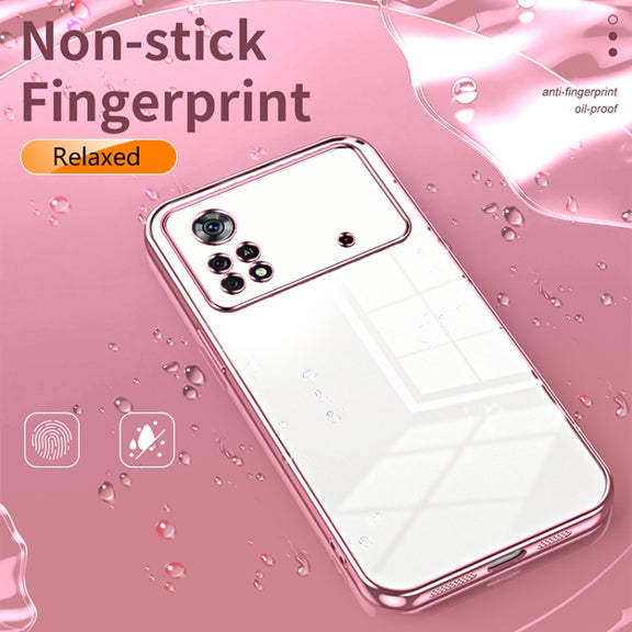 For Xiaomi Poco X4 Pro 5G Transparent Plating Fine Hole Phone Case(Blue)