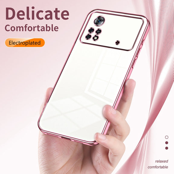 For Xiaomi Poco X4 Pro 5G Transparent Plating Fine Hole Phone Case(Blue)