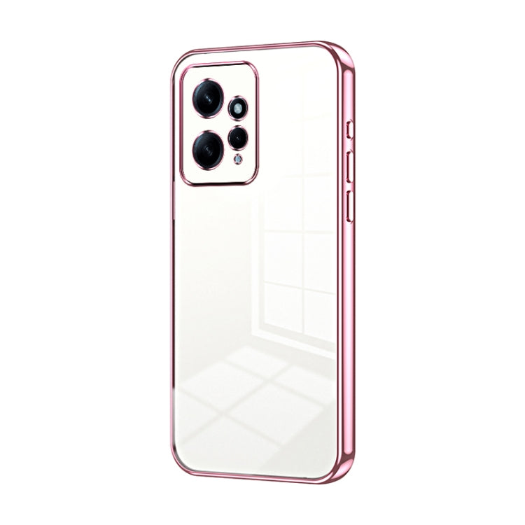 For Xiaomi Redmi Note 12 4G Transparent Plating Fine Hole Phone Case(Pink)