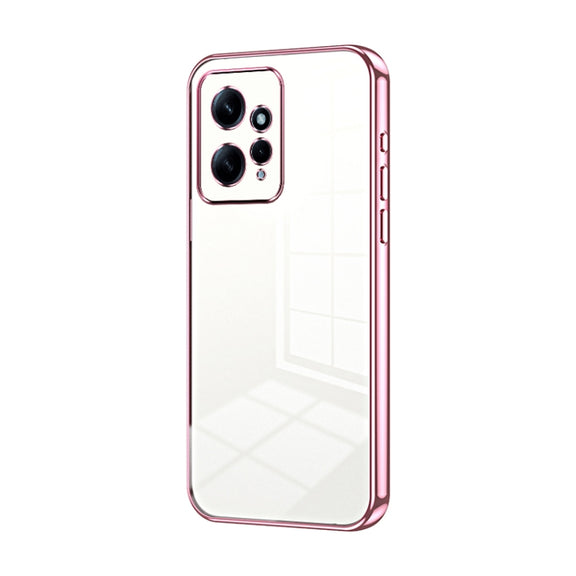 For Xiaomi Redmi Note 12 4G Transparent Plating Fine Hole Phone Case(Pink)
