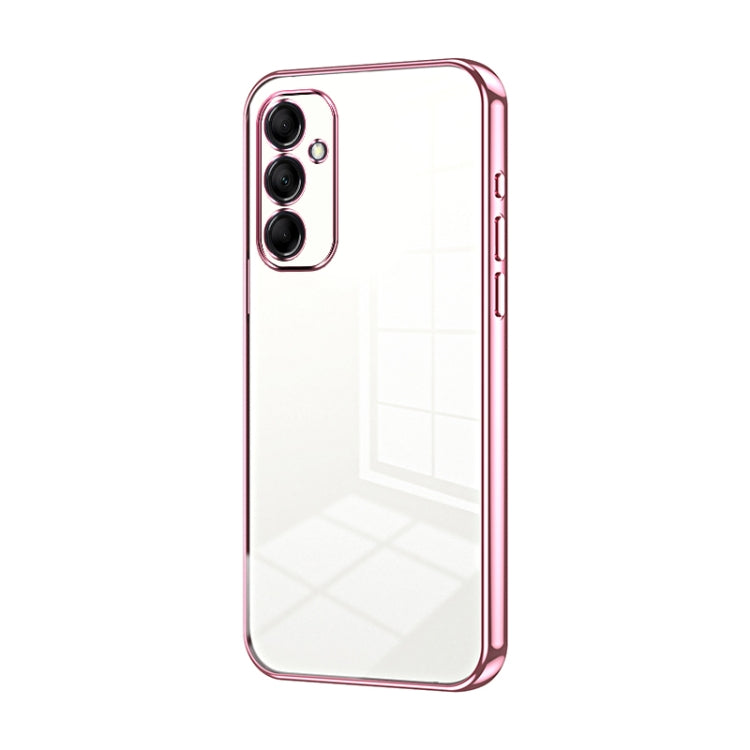 For Samsung Galaxy M14 Transparent Plating Fine Hole Phone Case(Pink)