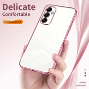 For Samsung Galaxy M14 Transparent Plating Fine Hole Phone Case(Pink)