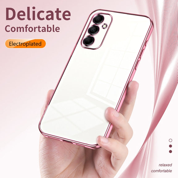 For Samsung Galaxy M14 Transparent Plating Fine Hole Phone Case(Pink)