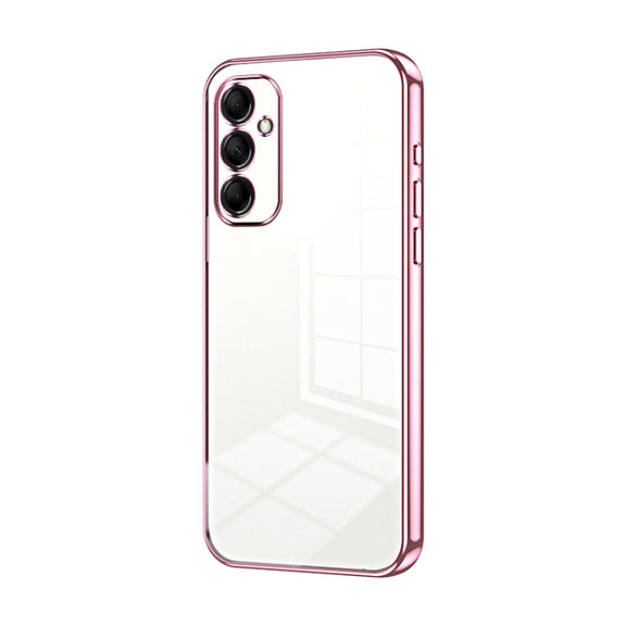 For Samsung Galaxy M14 Transparent Plating Fine Hole Phone Case(Pink)