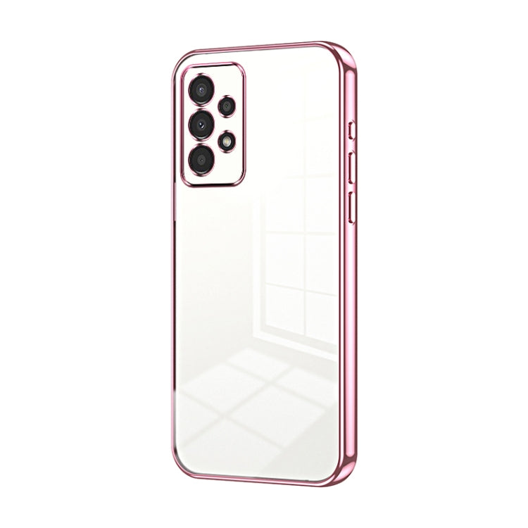 For Samsung Galaxy A13 4G Transparent Plating Fine Hole Phone Case(Pink)