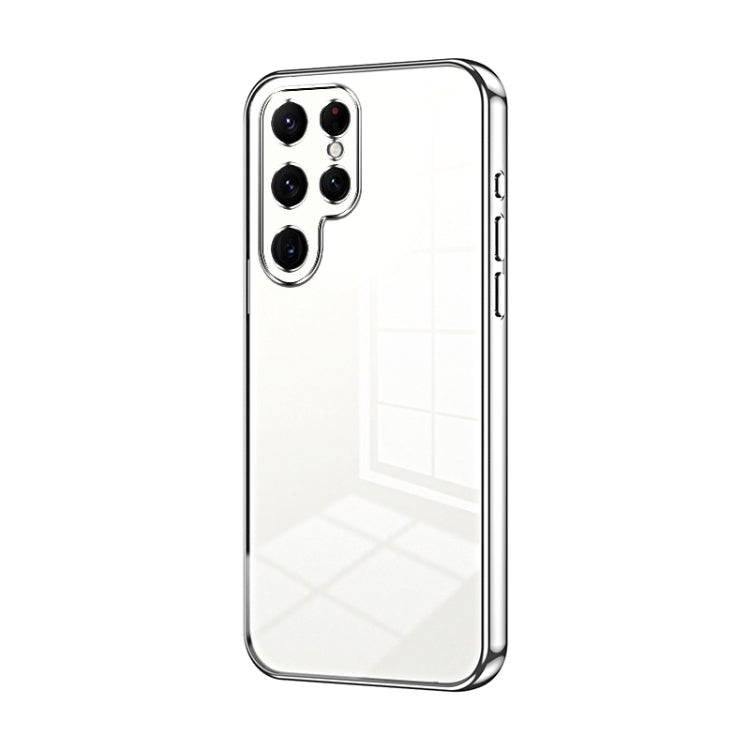 For Samsung Galaxy S22 Ultra 5G Transparent Plating Fine Hole Phone Case(Silver)