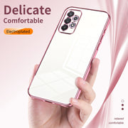 For Samsung Galaxy A32 4G Transparent Plating Fine Hole Phone Case(Blue)